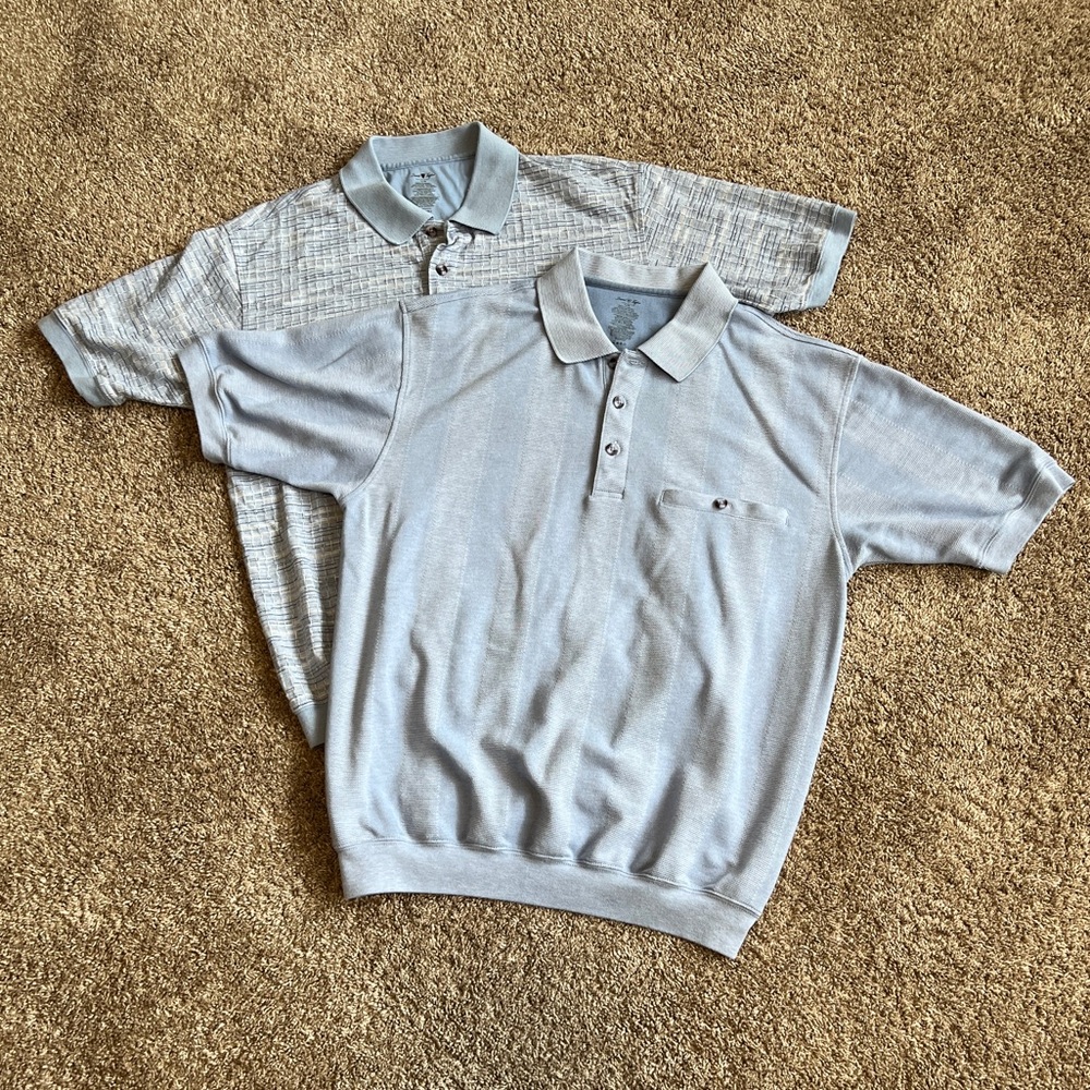 David Taylor Bundle of 2 Vintage Light Blue Polo Golf Shirts Large Retro Grandpa